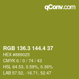 カラーコード: RGB 136.3 144.4 37 | qconv.com