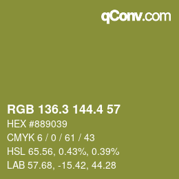 カラーコード: RGB 136.3 144.4 57 | qconv.com