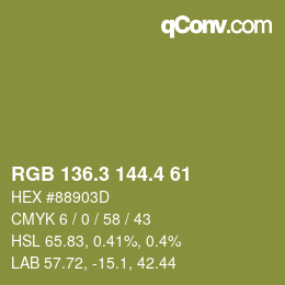 カラーコード: RGB 136.3 144.4 61 | qconv.com