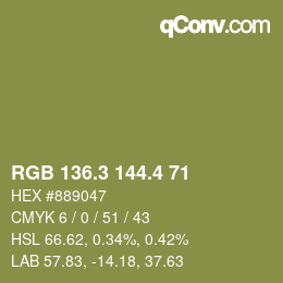 カラーコード: RGB 136.3 144.4 71 | qconv.com