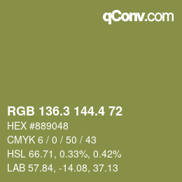 カラーコード: RGB 136.3 144.4 72 | qconv.com