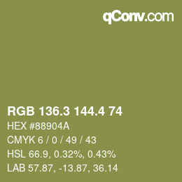 カラーコード: RGB 136.3 144.4 74 | qconv.com