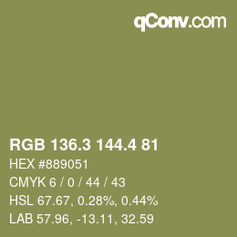 カラーコード: RGB 136.3 144.4 81 | qconv.com