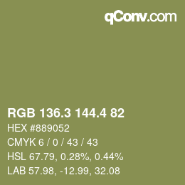 カラーコード: RGB 136.3 144.4 82 | qconv.com