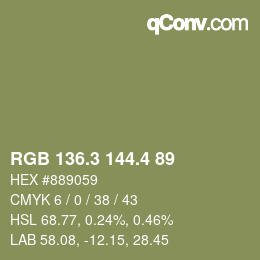 カラーコード: RGB 136.3 144.4 89 | qconv.com