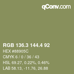 カラーコード: RGB 136.3 144.4 92 | qconv.com