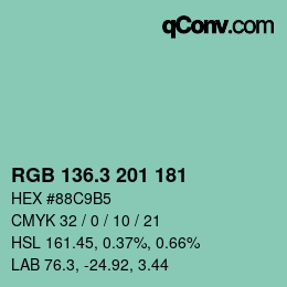 カラーコード: RGB 136.3 201 181 | qconv.com