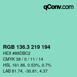 カラーコード: RGB 136.3 219 194 | qconv.com