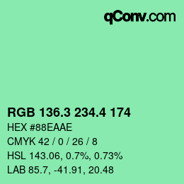 カラーコード: RGB 136.3 234.4 174 | qconv.com