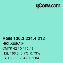カラーコード: RGB 136.3 234.4 212 | qconv.com