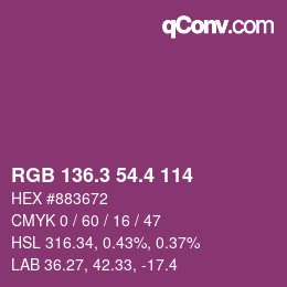 カラーコード: RGB 136.3 54.4 114 | qconv.com