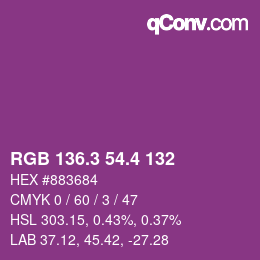 カラーコード: RGB 136.3 54.4 132 | qconv.com