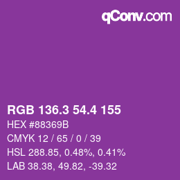 カラーコード: RGB 136.3 54.4 155 | qconv.com