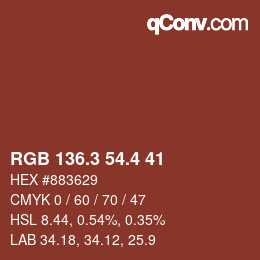 カラーコード: RGB 136.3 54.4 41 | qconv.com