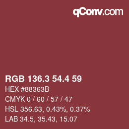 カラーコード: RGB 136.3 54.4 59 | qconv.com