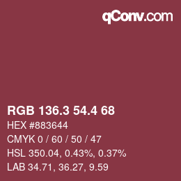 カラーコード: RGB 136.3 54.4 68 | qconv.com
