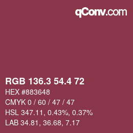 カラーコード: RGB 136.3 54.4 72 | qconv.com
