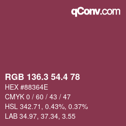 カラーコード: RGB 136.3 54.4 78 | qconv.com