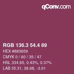 カラーコード: RGB 136.3 54.4 89 | qconv.com