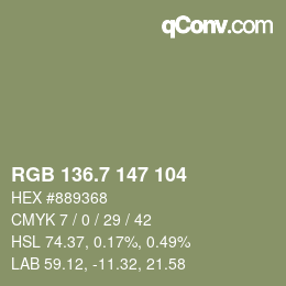 カラーコード: RGB 136.7 147 104 | qconv.com