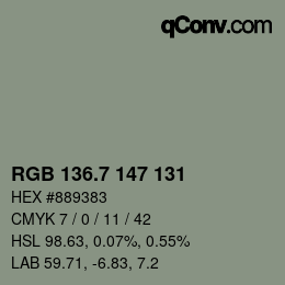 カラーコード: RGB 136.7 147 131 | qconv.com