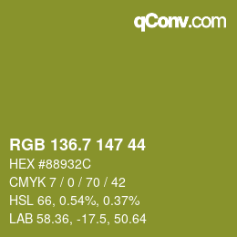 カラーコード: RGB 136.7 147 44 | qconv.com