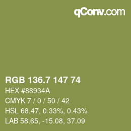 カラーコード: RGB 136.7 147 74 | qconv.com