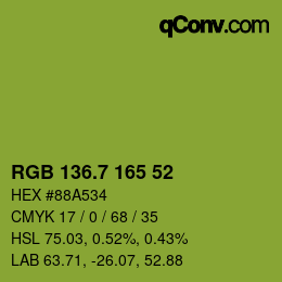 カラーコード: RGB 136.7 165 52 | qconv.com