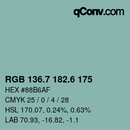 カラーコード: RGB 136.7 182.6 175 | qconv.com