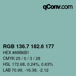 カラーコード: RGB 136.7 182.6 177 | qconv.com