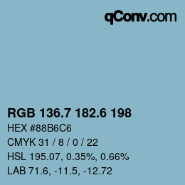 カラーコード: RGB 136.7 182.6 198 | qconv.com