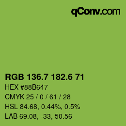 カラーコード: RGB 136.7 182.6 71 | qconv.com