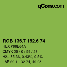 カラーコード: RGB 136.7 182.6 74 | qconv.com