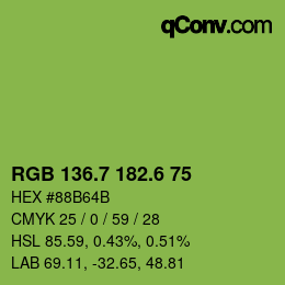 カラーコード: RGB 136.7 182.6 75 | qconv.com