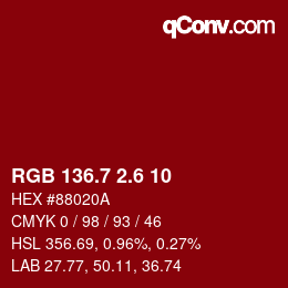 カラーコード: RGB 136.7 2.6 10 | qconv.com