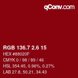 カラーコード: RGB 136.7 2.6 15 | qconv.com