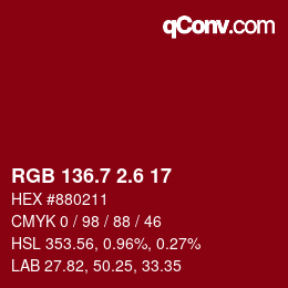 カラーコード: RGB 136.7 2.6 17 | qconv.com