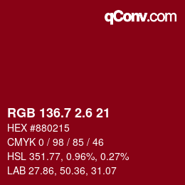 カラーコード: RGB 136.7 2.6 21 | qconv.com
