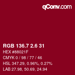 カラーコード: RGB 136.7 2.6 31 | qconv.com