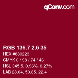 カラーコード: RGB 136.7 2.6 35 | qconv.com