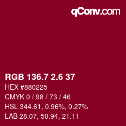 カラーコード: RGB 136.7 2.6 37 | qconv.com