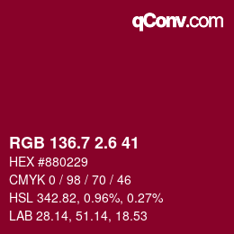 カラーコード: RGB 136.7 2.6 41 | qconv.com