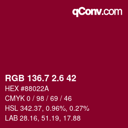 カラーコード: RGB 136.7 2.6 42 | qconv.com