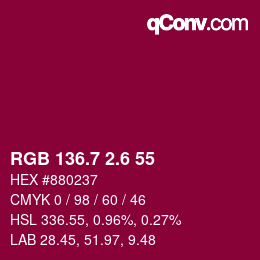 カラーコード: RGB 136.7 2.6 55 | qconv.com