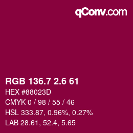 カラーコード: RGB 136.7 2.6 61 | qconv.com
