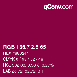 カラーコード: RGB 136.7 2.6 65 | qconv.com