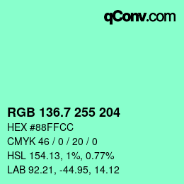 カラーコード: RGB 136.7 255 204 | qconv.com
