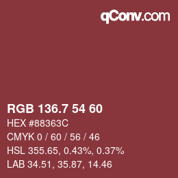 カラーコード: RGB 136.7 54 60 | qconv.com
