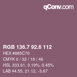 カラーコード: RGB 136.7 92.6 112 | qconv.com