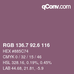 カラーコード: RGB 136.7 92.6 116 | qconv.com